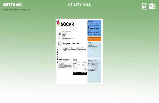 Модерен стил Азербејџан Socar Gas шаблон за комунални сметки